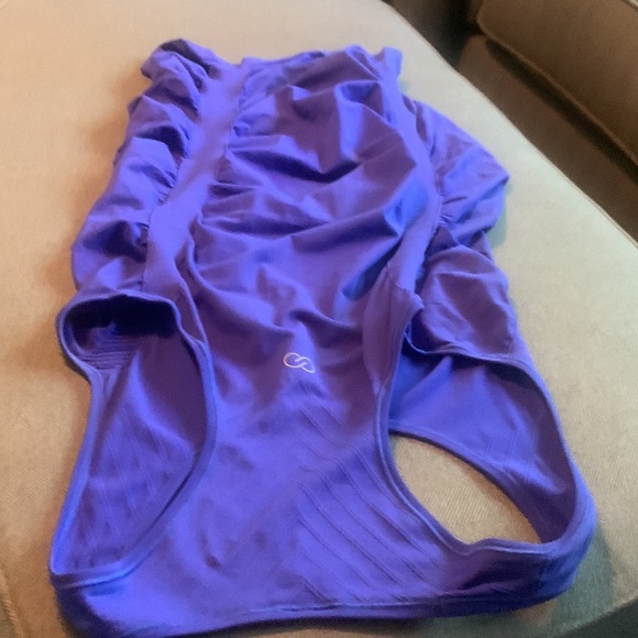 Calia tank top, EUC, L purple, ruching, racer back, workout or casual, long - Picture 3 of 5